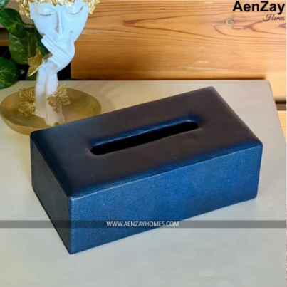 Blue Leather Tissue Box